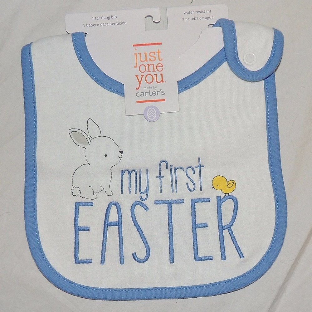 Baby First Easter Bunny Bib Blue Unisex Boy Girl Chick Spring NEW